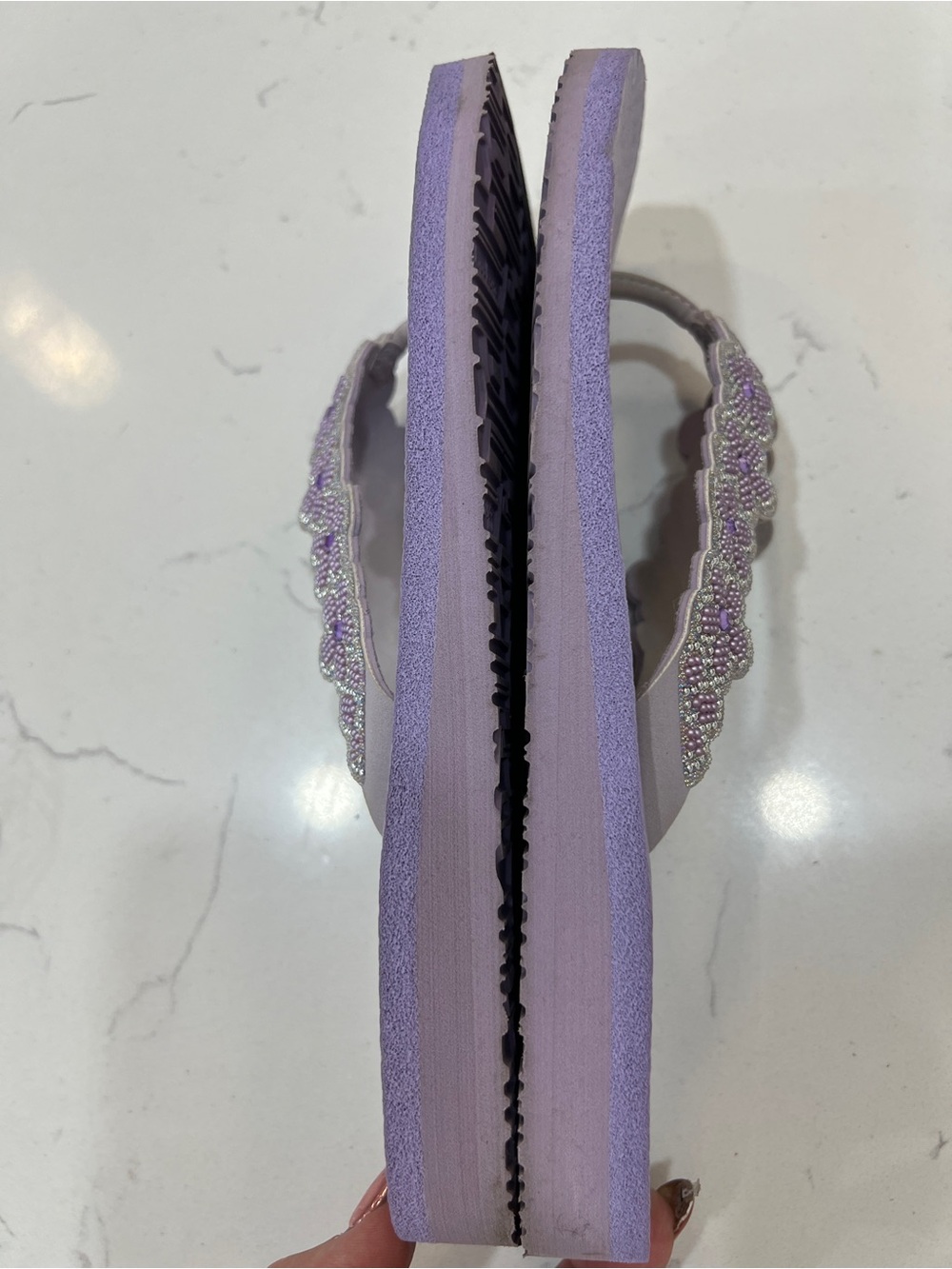 Skechers Cali Women 8.5 Violet Bejeweled Wedge Flip Flop Sandal yoga Foam sole - Picture 5 of 13